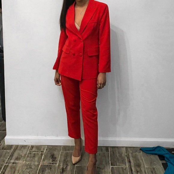 red two piece suit womens